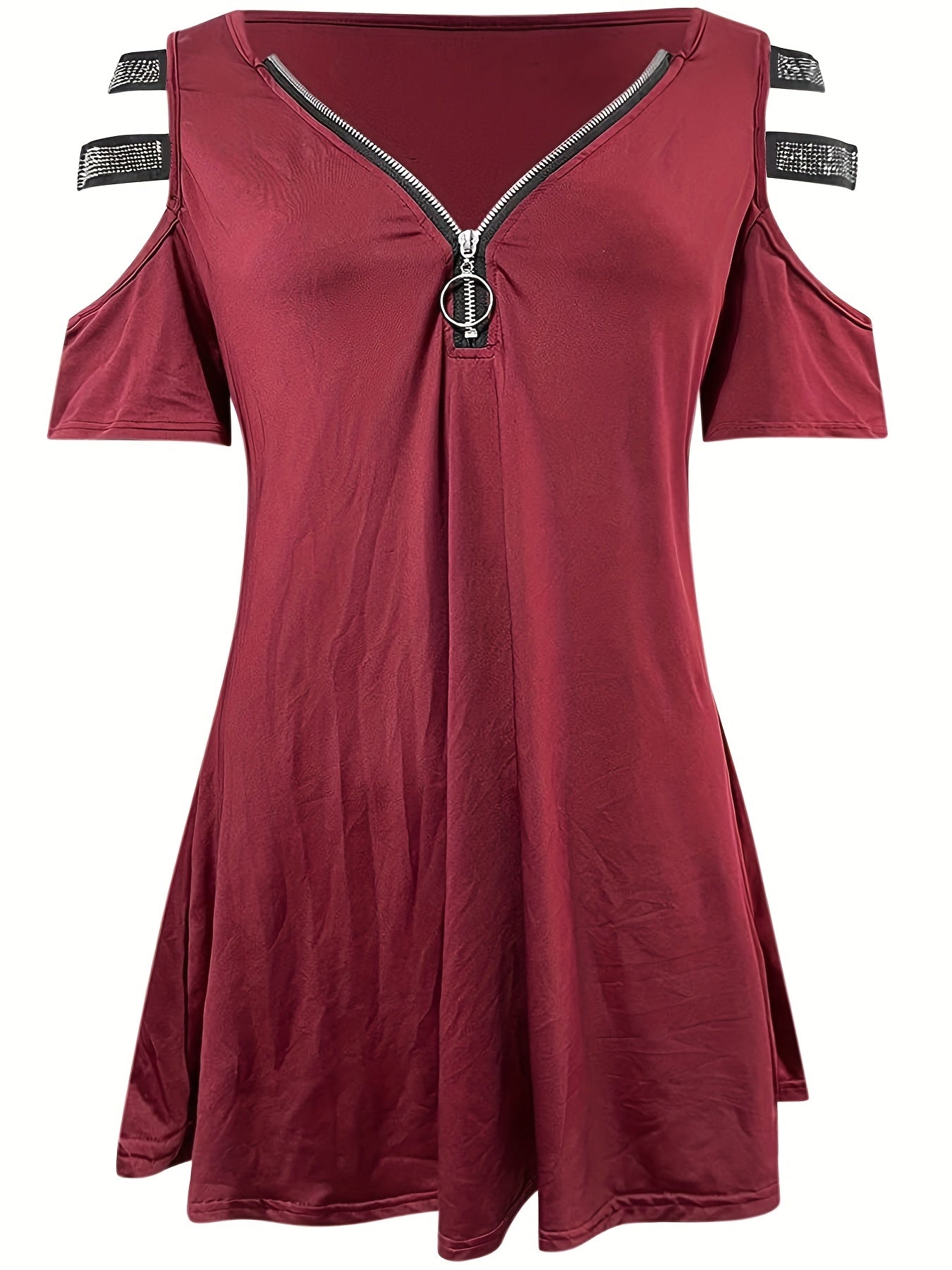 Rhinestone Cut Sleeve V Neck Dress