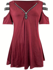 Rhinestone Cut Sleeve V Neck Dress