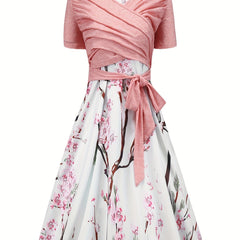 Plus Solid Long Sleeve Top & Floral Print Cami Dress Outfit Set