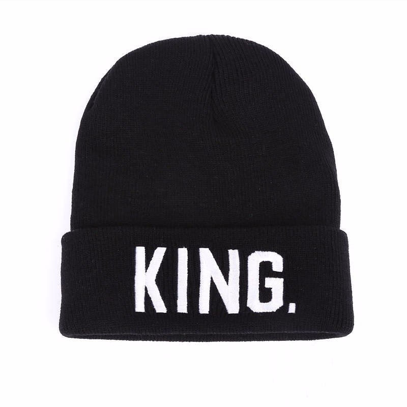 1pc KING QUEEN Thermal Knit Cap Beanie Hat