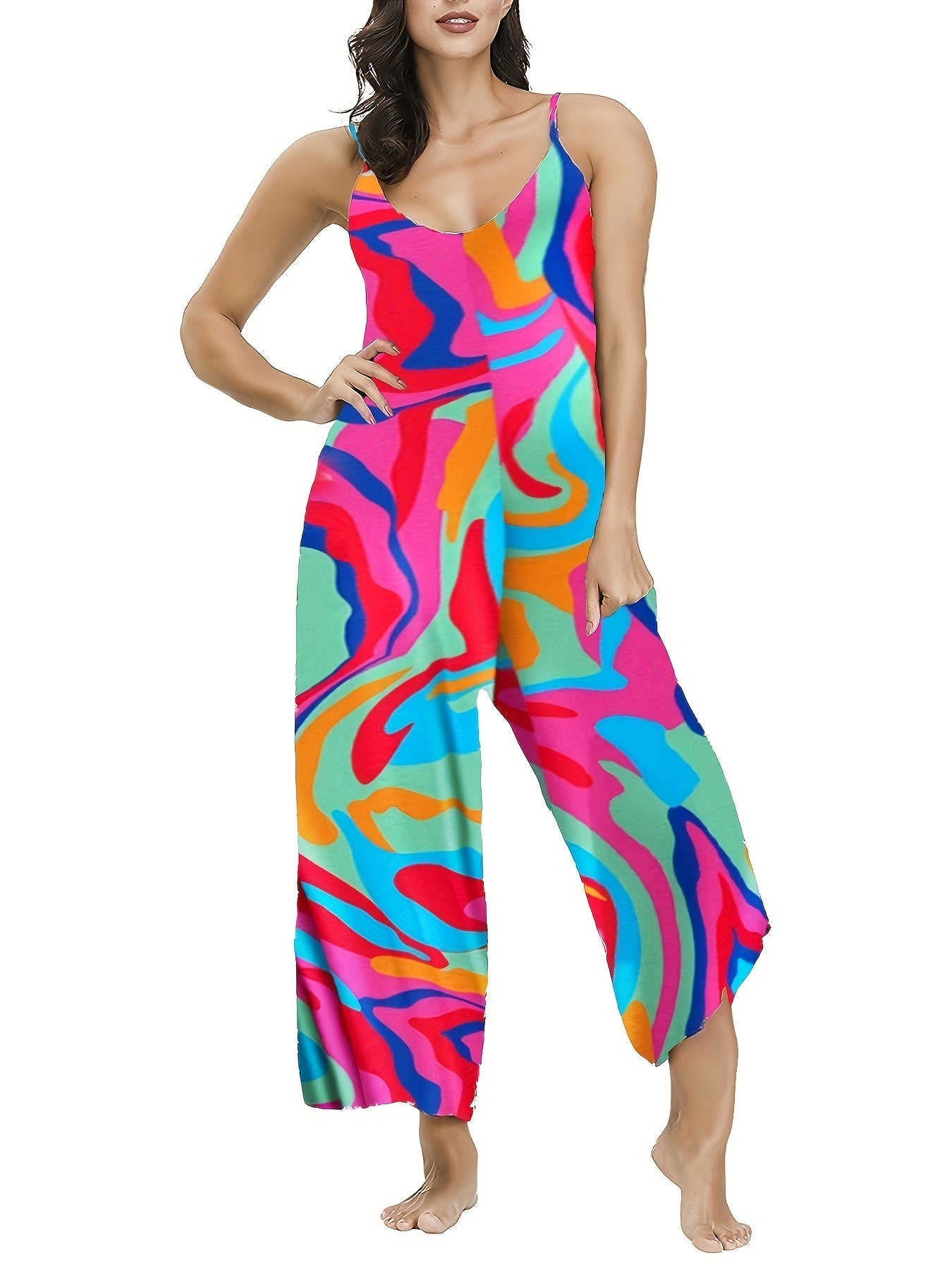 Women's Plus Abstract Print Wide Leg Jumpsuit