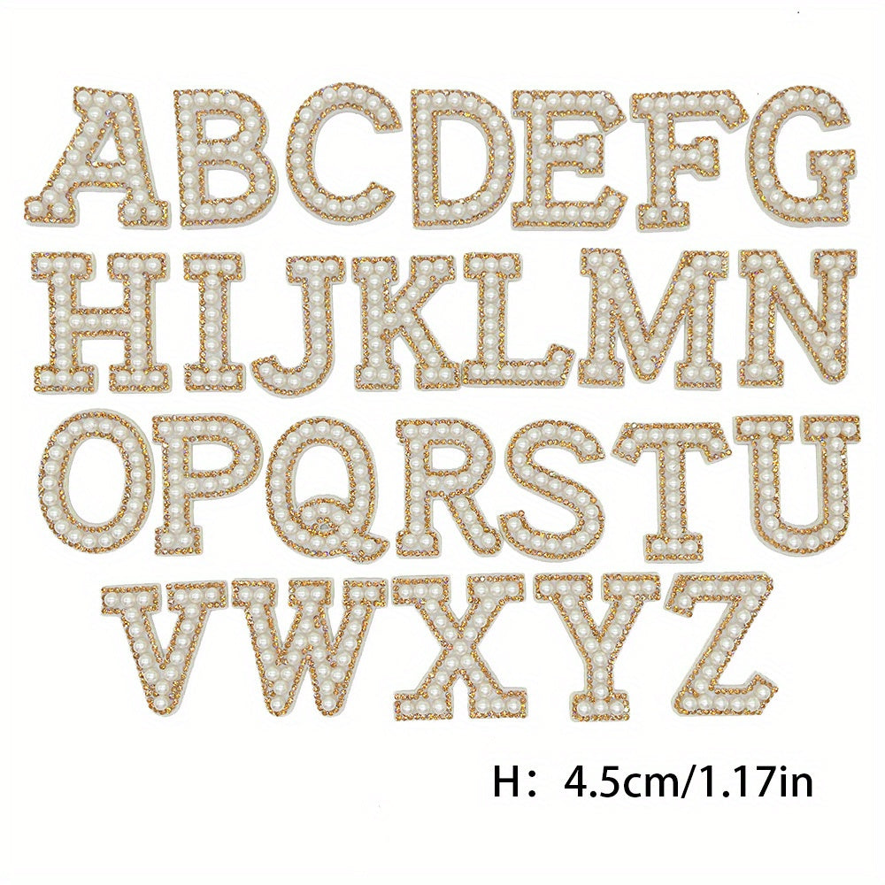 26pcs Alphabet Rhinestone Pearl Beads Letter Patch Decals DIY Accessories