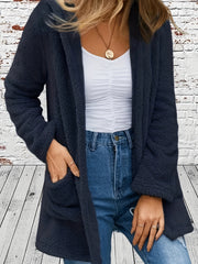 Solid Teddy Coat Casual Open Front Long Sleeve Warm Outerwear