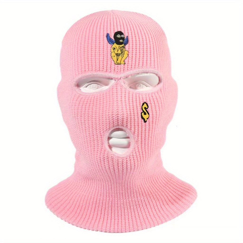 Embroidered Knitted Balaclava Warm Hat