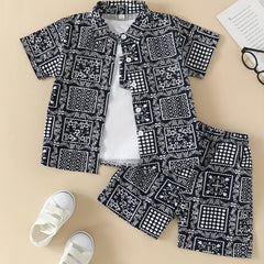 Boys Allover Print Outfit Short Sleeves Shirt & T shirt & Shorts