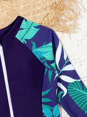 Girls Zip Long Sleeve One Piece Swimsuit