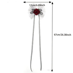 Gothic Halloween Hair Clips Vintage Rose & Mesh Veil Lace Accents Cosplay