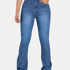Flared Jeans Bell Bottom Slash Pockets Slight Stretch Denim Pants