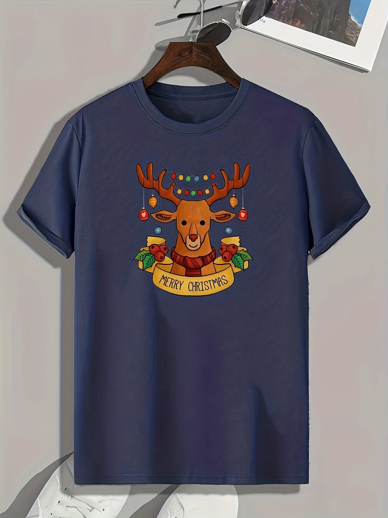 Christmas Deer Print Men's Graphic T shirt Casual Comfy Tees