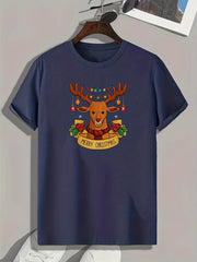 Christmas Deer Print Men's Graphic T shirt Casual Comfy Tees