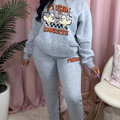 Women's Plus Ghost & Art Print Hoodie & Sweatpants Outfits Set
