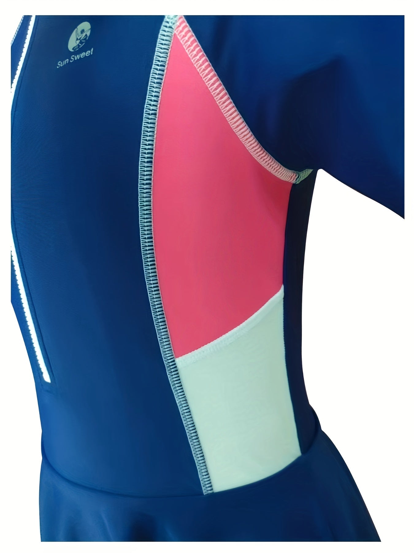 Girls Colorblock Short Sleeve 1pc Swimwear With Swim Cap