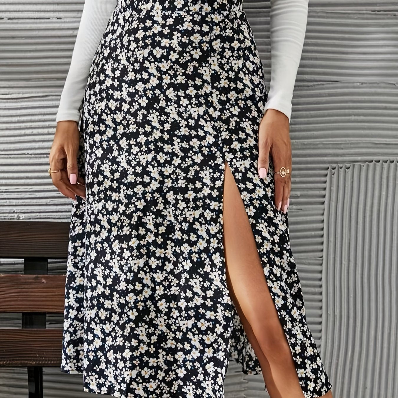 Floral Print Slit Skirt Casual High Waist Spring Summer