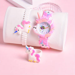 Pony Girls' Watch 3pcs Set 3D Cartoon Pony Girls' Watch Soft Silicon Strap