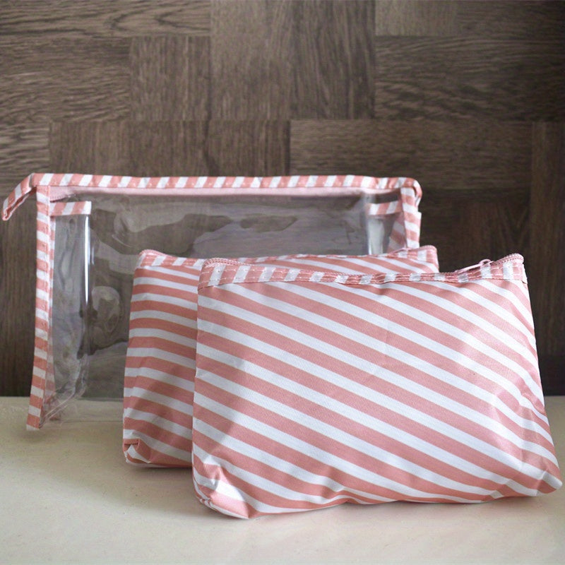 3pcs Flamingo Cactus Clear Makeup Bag Set Travel Toiletry Water resistant