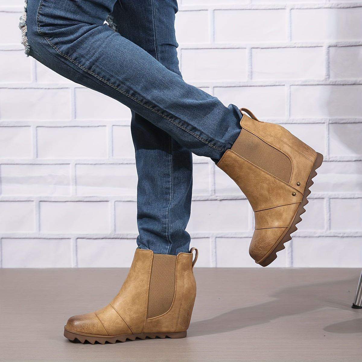 Women's Retro Wedge Ankle Boots Slip On Chelsea Boot