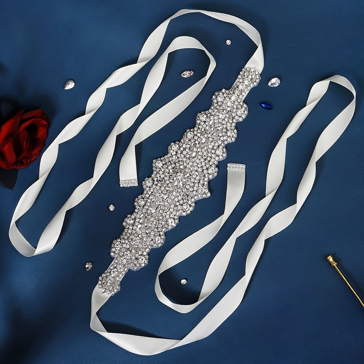 Crystal Rhinestone Bridal Belt with Organza Ribbon