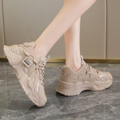Solid Platform Sneakers Lace Up Running Shoes Comfortable