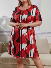 Geo Print Short Sleeve Round Neck Sleep Dress