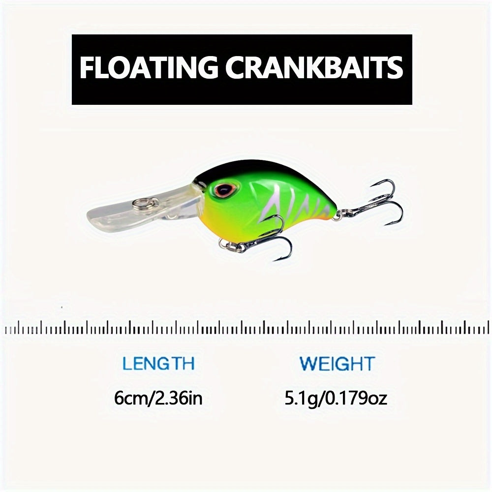 5pcs Floating Crankbait Hard Bait Treble Hook Fishing Tackle
