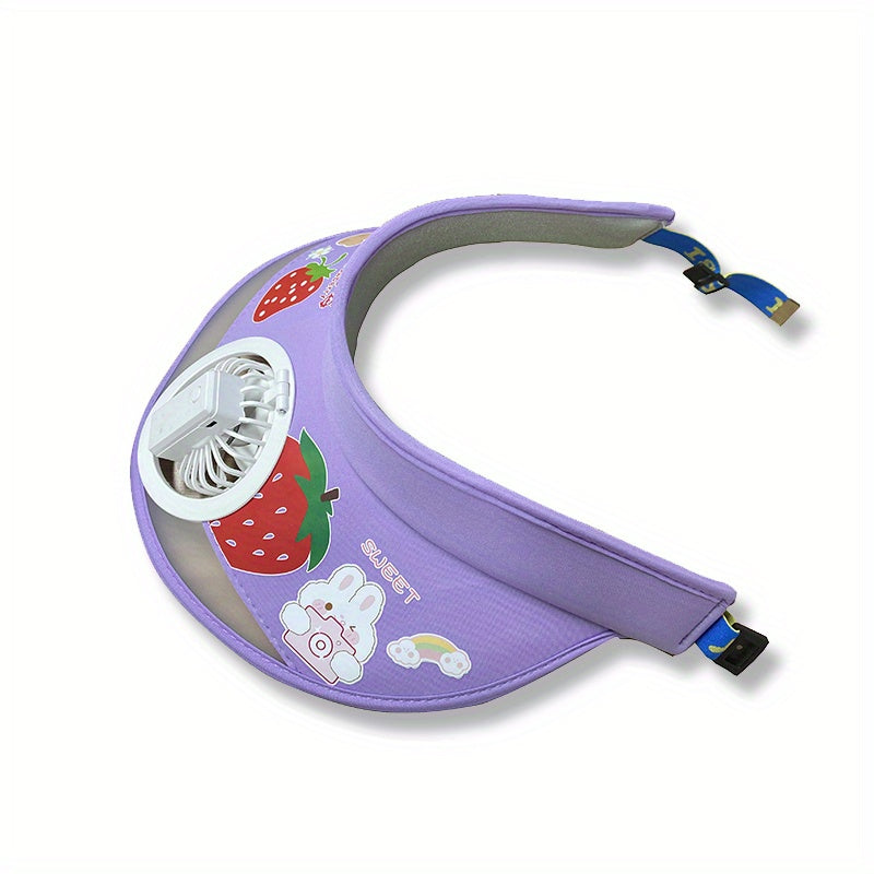 Girls Sun Visor Hat With Rechargeable Fan UV Protective Breathable Cap