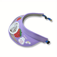 Girls Sun Visor Hat With Rechargeable Fan UV Protective Breathable Cap