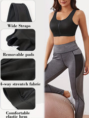 SCARBORO Women Sports Bra Zipper Workout Bra High Impact Top