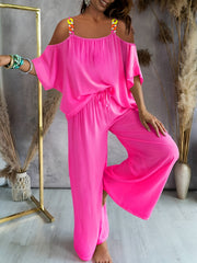 Cold Shoulder Top & Wide Leg Pants Set