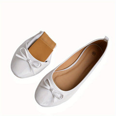 Women's Bow Ballet Flats Almond Toe Slip On Patent Leather Shoes