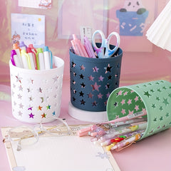 Hollow Stars Pen Pencil Pot Holder Desk Organizer Office Supplies