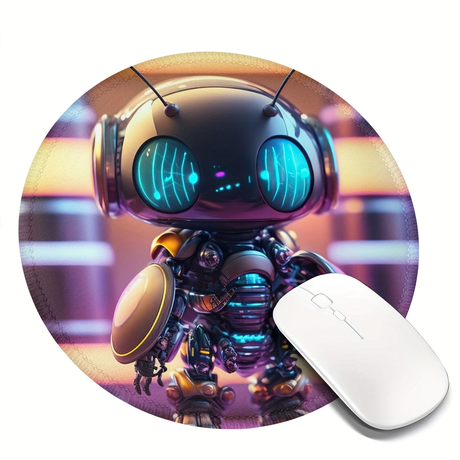 Robot Animal Round Mouse Pad 20x20cm for Games & Office, Rubber Border
