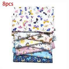 8pcs Floral Pattern Twill Cotton Fabric for DIY Sewing Crafting