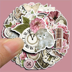 50pcs Pink Paper Stickers Vintage Retro Washi for Scrapbooking DIY Crafts