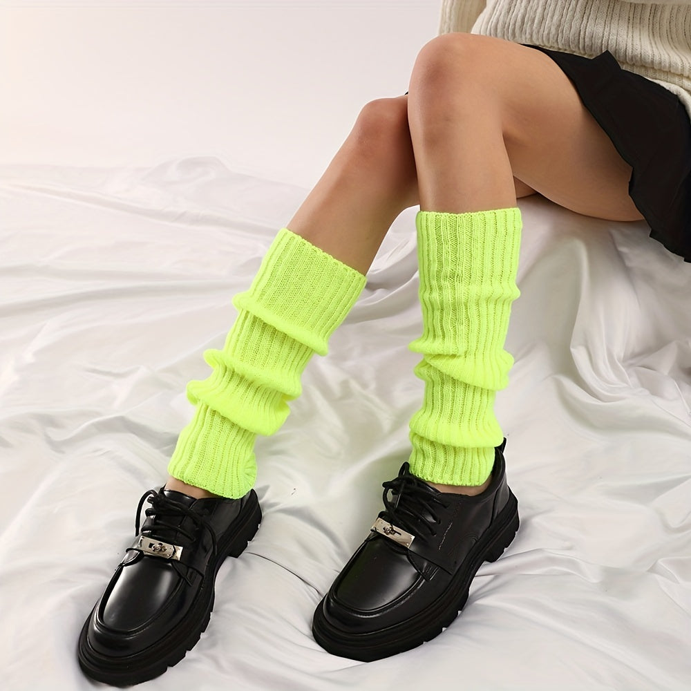 Rib Knit Leg Warmers Solid Knee High Socks Women's Stockings
