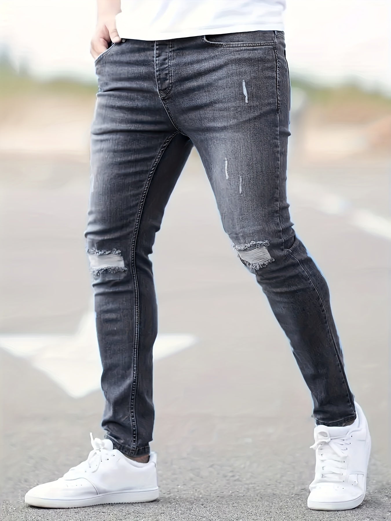 Men's Slim Fit Ripped Jeans - Casual Distressed Denim Pants