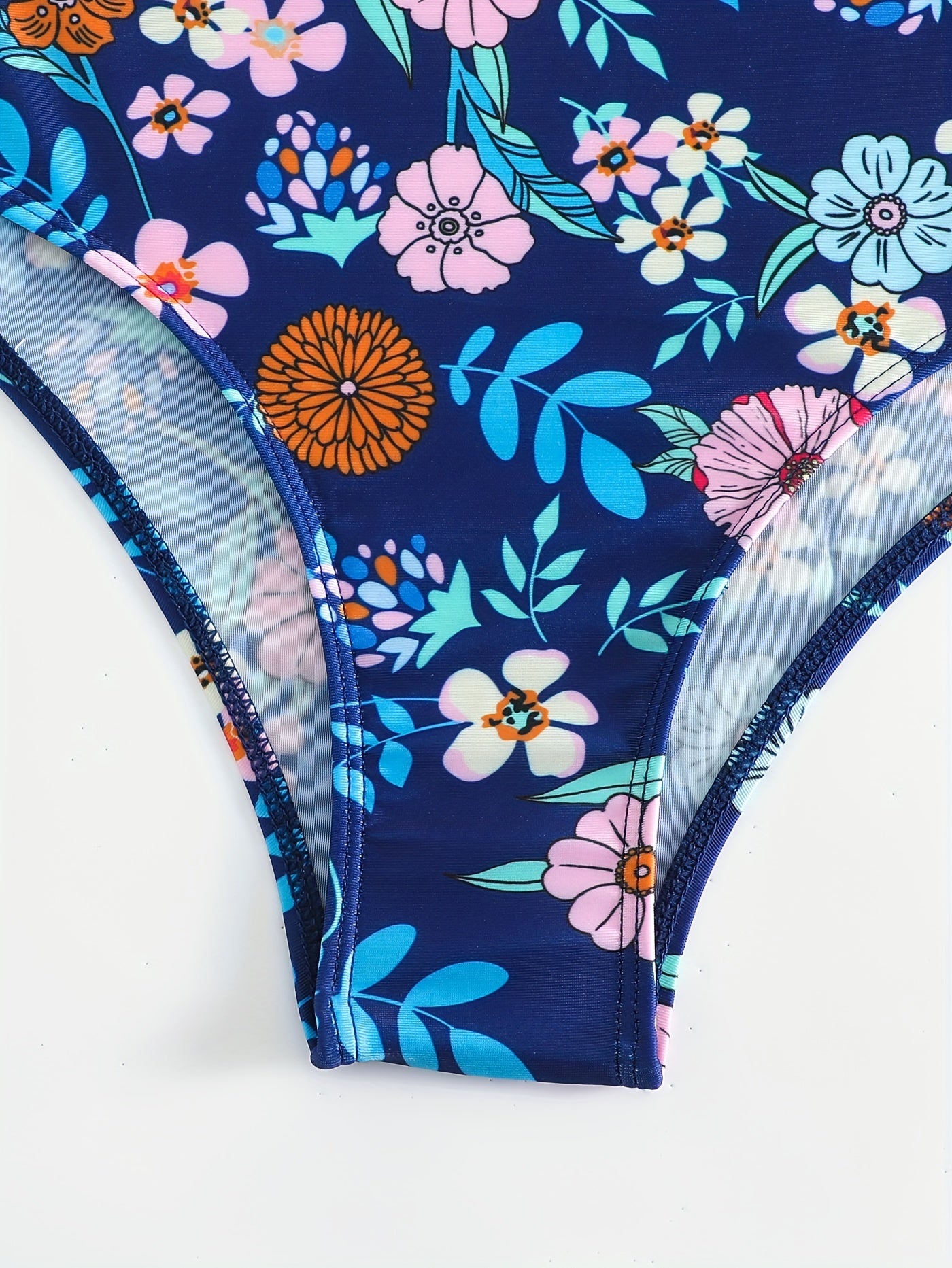 Floral Print Ruffle Trim Halter 2 Piece Set Tankini