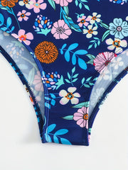 Floral Print Ruffle Trim Halter 2 Piece Set Tankini