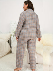Plaid Pajama Set Long Sleeve Button Up Shirt & Pants