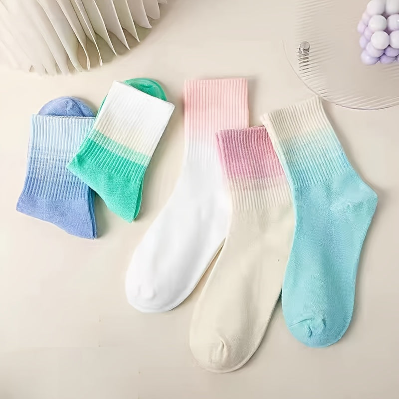 5 Pairs Ombre Crew Socks Comfy & Breathable Mid Tube Socks