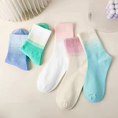 5 Pairs Ombre Crew Socks Comfy & Breathable Mid Tube Socks