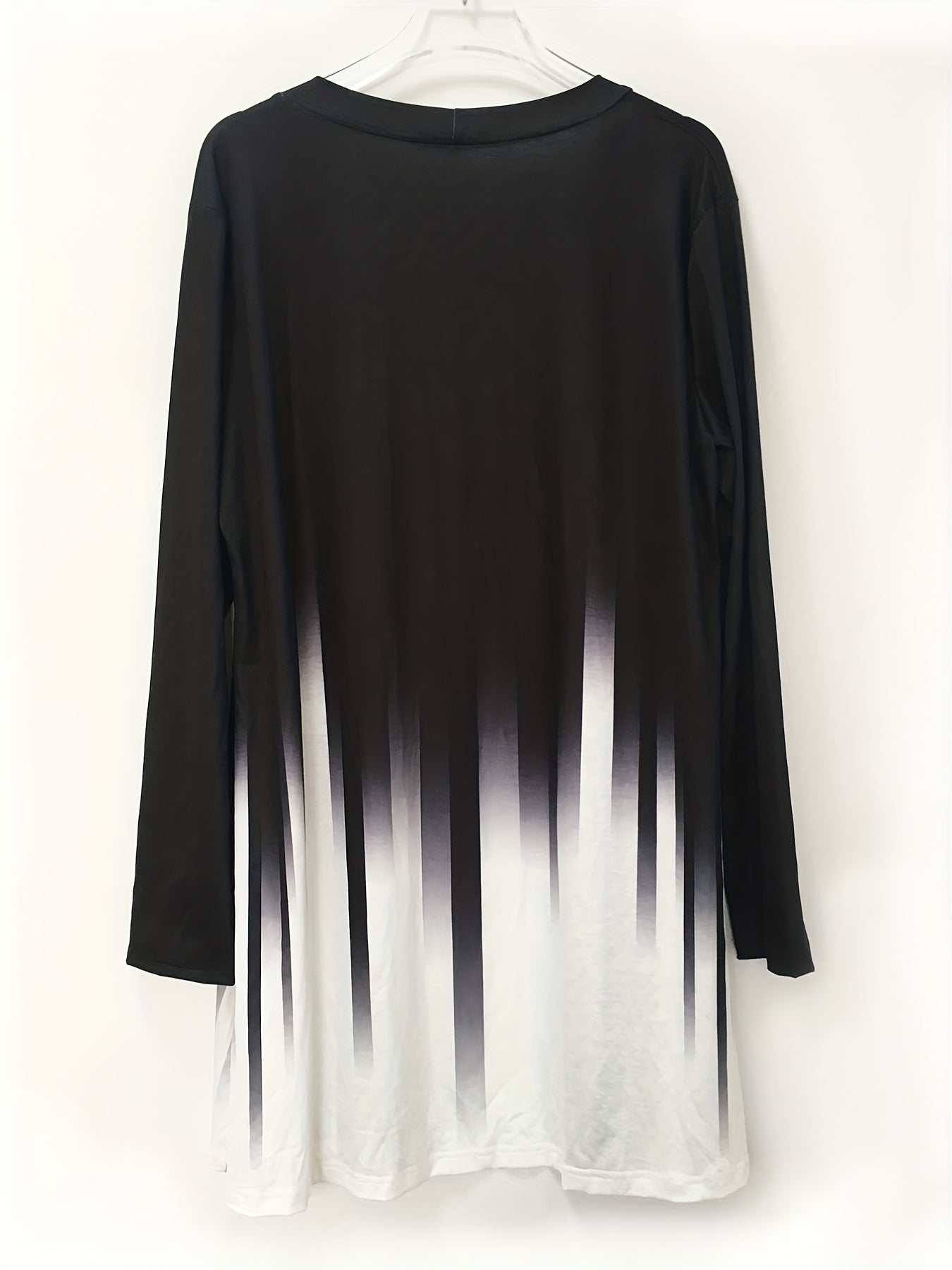 Colorblock Ombre Print Long Sleeve Open Front Cardigan