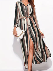 Striped Print Long Sleeve Shirt Dress
