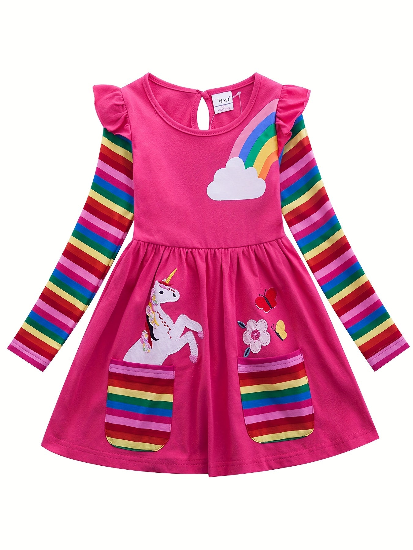 Girls Rainbow Unicorn Dress with Pockets
