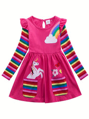 Girls Rainbow Unicorn Dress with Pockets