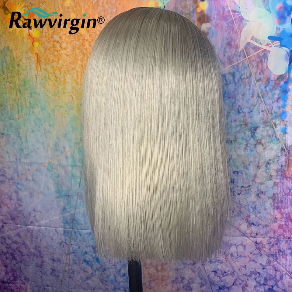 Silvery Gray 130 Density Straight 13 4 Lace Front Human Hair Wig