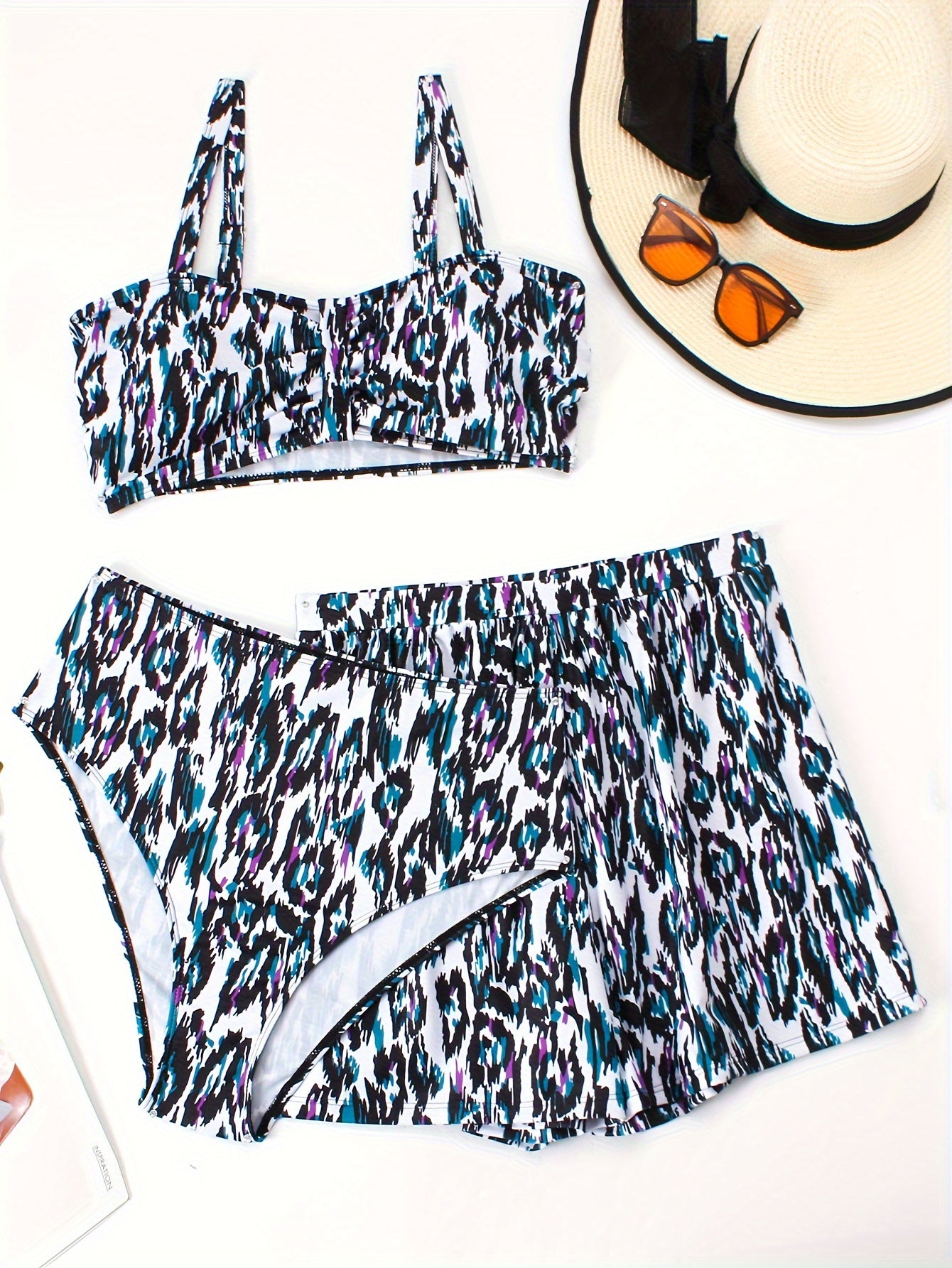 Tie Dye Leopard Print Bikini Set 3 Piece Swimsuit