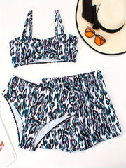 Tie Dye Leopard Print Bikini Set 3 Piece Swimsuit