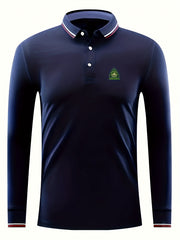 Men's Tree Print Polo Shirt Casual Long Sleeve Shirt For Spring Fall