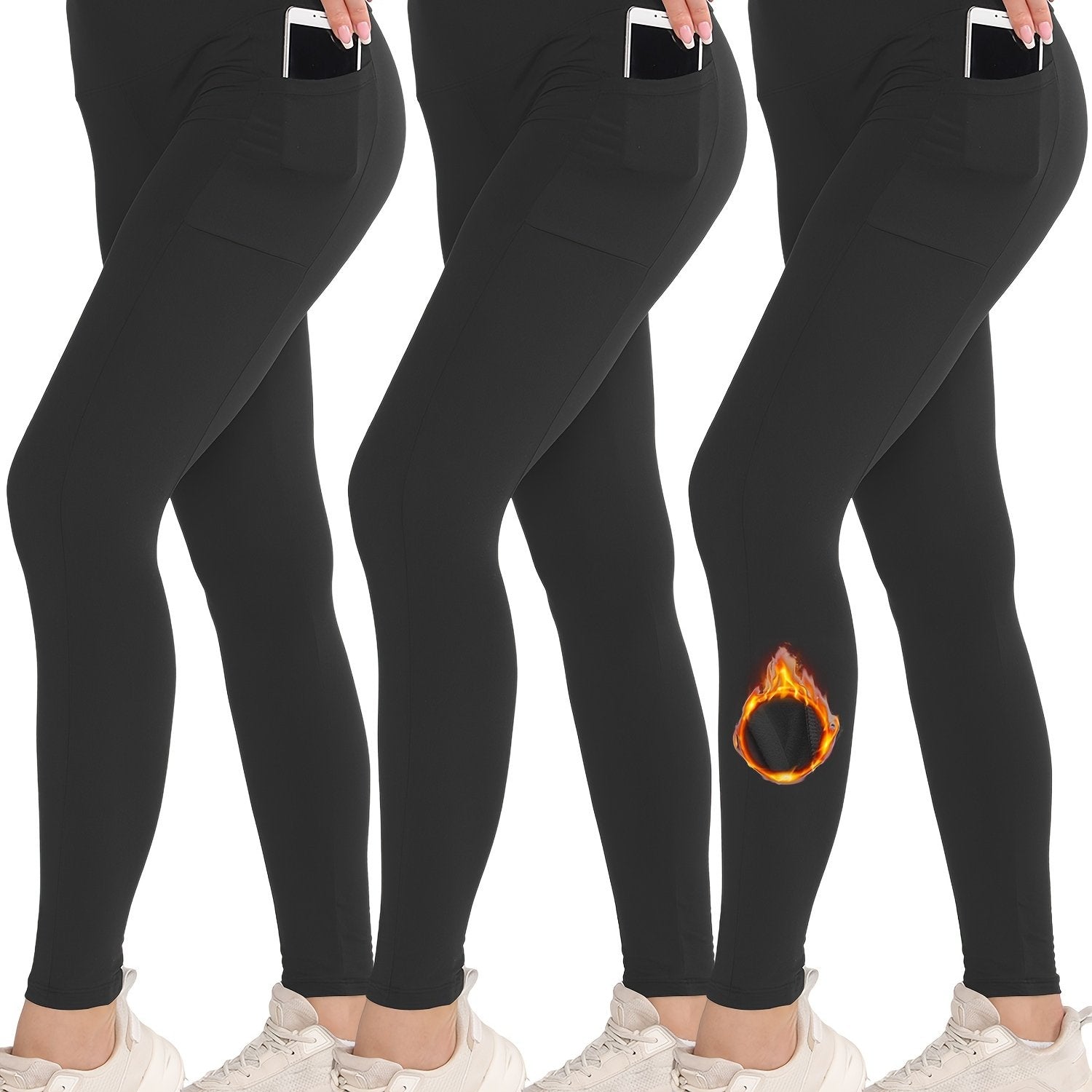 High Waist Fleece Yoga Pants with Side Pocket - Slimming Leggings