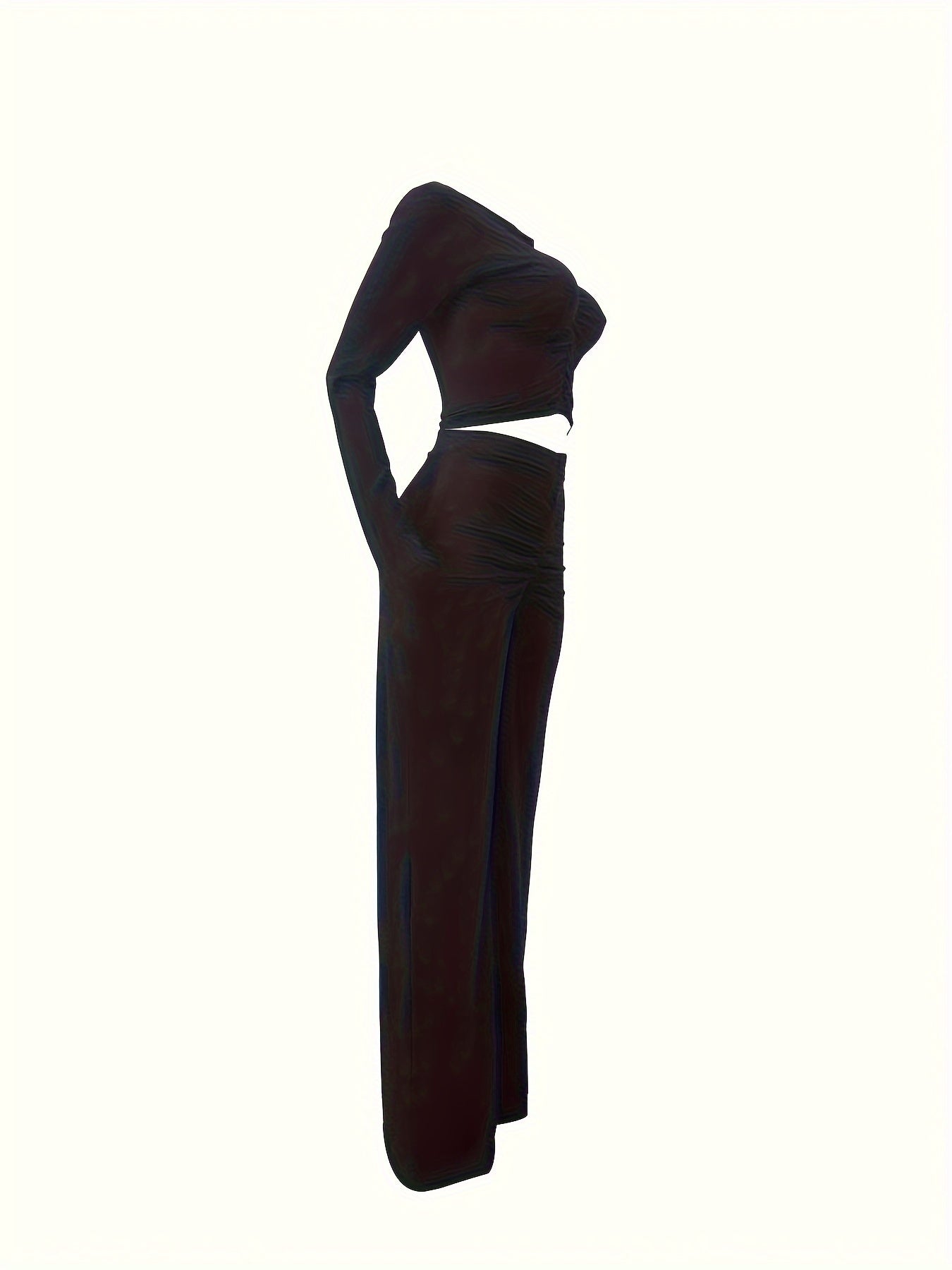 Solid Long Sleeve Ruched Top & Pants Set